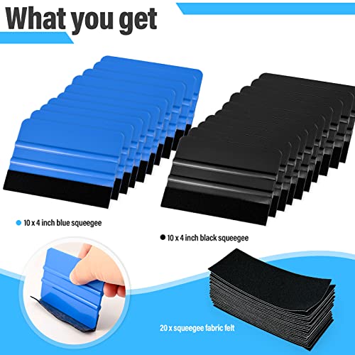 Gomake 20 Pack Vinyl Squeegee with 20PCS Squeegee Felt Fabric for Tint Film Decal Squeegee Application Tool Vinyl Wrap Installation Wallpaper Smooth Gomake