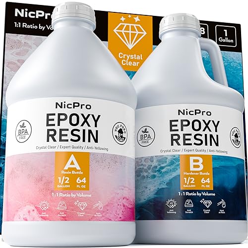 Nicpro 1 Gallon Crystal Clear Epoxy Resin Kit, Not Yellowing & Bubbles Free Resin Food Safe Resin for Coating and Casting, Craft DIY, Jewelry Making Nicpro