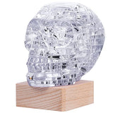 3D Skull Crystal Puzzle, Skull Assembly Brain Teaser with Light-Up Wood Base for Halloween Decorations Indoor, Plastic Skull DIY Puzzle Blocks 3D WoodArtSupply