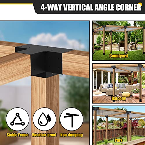 Kinchoix 6x6 Woodworks Pergola Brackets Kit, 4-Way Corner Extension Brackets, Black Powder Coated, 6x6 Metal Brackets for Wood Beams, Fence, Shed and - WoodArtSupply