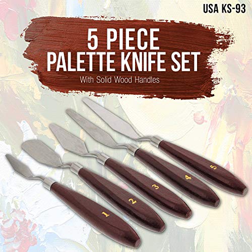 U.S. Art Supply 5-Piece Stainless Steel Palette Knife Set - Flexible Spatula Painting Knives for Color Mixing, Spreading, Applying Oil & Acrylic - WoodArtSupply