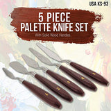 U.S. Art Supply 5-Piece Stainless Steel Palette Knife Set - Flexible Spatula Painting Knives for Color Mixing, Spreading, Applying Oil & Acrylic US Art Supply