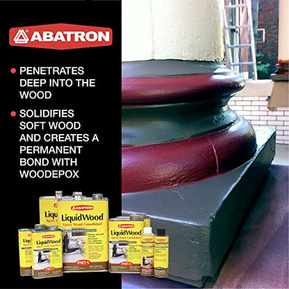 Abatron LiquidWood Kit - 12 Ounce - 2-Part Structural Wood Epoxy Resin - Wood Hardener and Consolidant - Perfect Primer for WoodEpox Epoxy Wood - WoodArtSupply