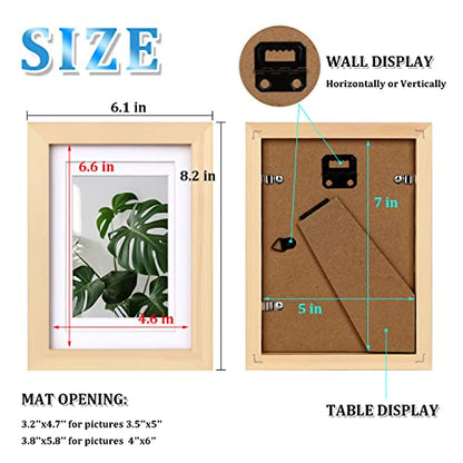 Egofine 5x7 Picture Frame Natural Wood with Plexiglass, Display Pictures 3.5x5/4x6 with Mat or 5x7 Without Mat for Tabletop and Wall Mounting