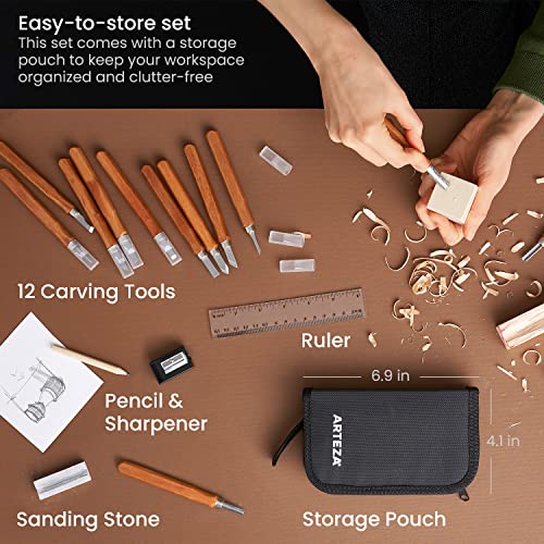 Arteza Wood Carving Tools Kit, 12 Cherry Wood Carving Tools with Steel Nozzles, Craft Supplies for DIY Projects ARTEZA