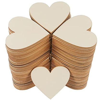 HAKZEON 3 Inches 100 PCS Wood Heart Cutouts, Unfinished Wood Heart Slices, Blank Wooden Heart for DIY Crafts Projects, Decoration, Wedding