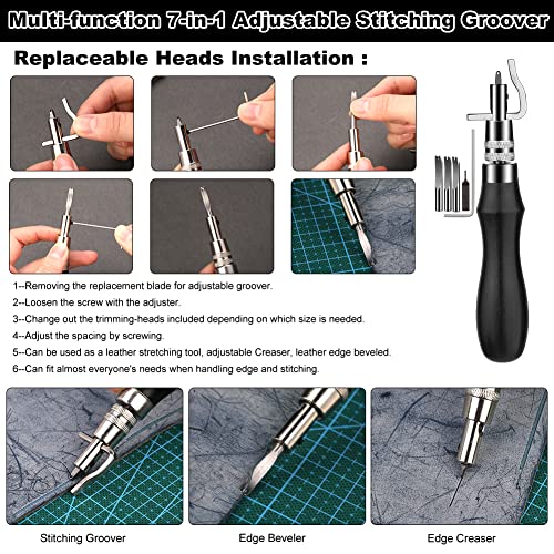 TLKKUE Leather Craft Tools Leather Working Tools Kit with Custom Storage Bag Leather Carving Tools Leather Craft Making for Cutting Punching Sewing TLKKUE