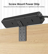 JUNNUJ Clamp Power Strip Standing Desk with 30W USB C, 2 in 1 Clip Desktop Surge Protector Edge Mount Outlet with 6 Individual Switches, Fit 2.6 inch JUNNUJ