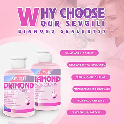 sevgili Diamond Painting Sealer Kits 240ML with Brushes, Diamond Art Sealer Puzzle Glue Diamond Painting Accessories and Tools,Diamond Painting Kits - WoodArtSupply