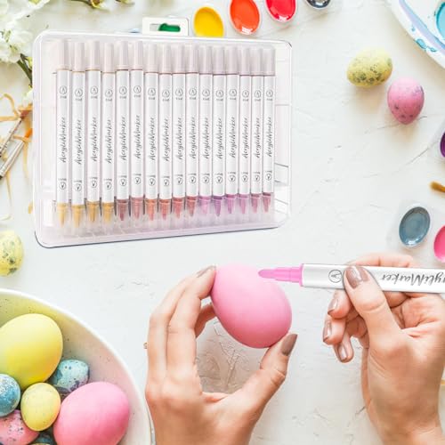 Banral 48 Colors Acrylic Paint Pens Markers, Dual Tip with Medium Tip and Brush Tip Paint Pens for Rock Painting, Stone, Wood, Calligraphy, Canvas, Banral