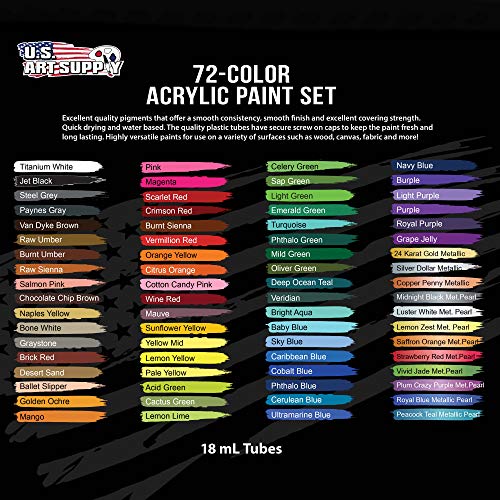 U.S. Art Supply Professional 72 Color Set of Acrylic Paint in Large 18ml Tubes - Rich Vivid Colors for Artists, Students, Beginners - Canvas Portrait