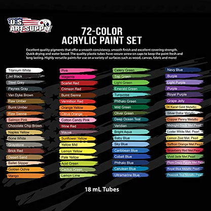 U.S. Art Supply Professional 72 Color Set of Acrylic Paint in Large 18ml Tubes - Rich Vivid Colors for Artists, Students, Beginners - Canvas Portrait