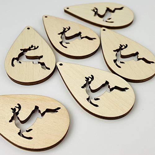 ALL SIZES BULK (12pc to 100pc) Unfinished Wood Laser Cutout Reindeer Deer Dangle Earring Jewelry Blanks Shape Ornaments Crafts Made in Texas Texan Wood Crafts