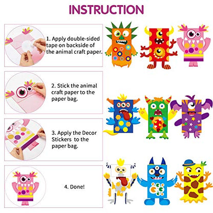 WATINC 9Pack Monster Hand Puppets Art Craft Paper Sock Puppet Toys DIY Making Your Own Puppet Kits Early Learning Classroom Family Storytelling Games