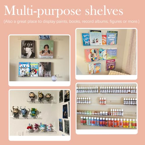 FEMELI Nail Polish Wall Rack 6 Shelves, 15 Inch Clear Acrylic Nail Polish Organizer for 66-90 Bottles, Multi-Purpose Acrylic Floating Shelves (15 FEMELI