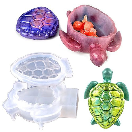 Sea Turtle Box Resin Mold with Lid, Creative Container Epoxy Resin Casting Mould, Sea Animal Silicone Storage Mold DIY Jewelry Holder Trinket Plate Wehous