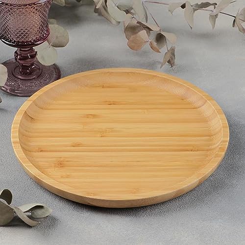 JOIKIT 5 Pack 10 Inch Bamboo Round Platter, 25cm Fine Polished Round Wood Plates Bamboo Serving Tray for Holding Fruit, Bread, Cheese, Nut, Coffee, JOIKIT