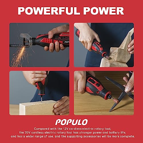 POPULO 12V Cordless Rotary Tool Kit, 5 Variable Speeds, Max Load Speed up to 32000RPM, Powerful Engraver, Sander, Polisher, 114 Easy Change - WoodArtSupply