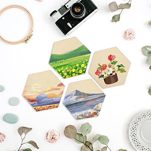 50PCS Unfinished Blank Wood Pieces, 4 Inch Natural Hexagon Wooden Slices Cutouts for DIY Crafts Pyrograph Painting Staining Burning Engraving Carving LepoHome