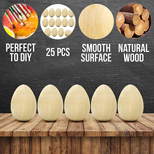 Set of 25 Unfinished Wooden Easter Eggs - 1.6" Craft Eggs for Painting and Decorating - DIY Wood Eggs for Crafts - Faux Chicken Eggs for Art Projects - WoodArtSupply