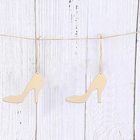 20pcs High Heels Shaped Wood Cutouts DIY Craft Blank High Heel Shoe Unfinished Wood Gift Tags Ornaments for Wedding Birthday Party Decoration JANOU