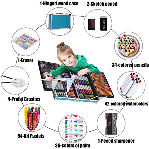 KINSPORY Art Supplies Case, 139 Pack Arts Crafts, Painting, Coloring, Drawing & Art Set with Sketch Pad, Deluxe Portable Double Layers Aluminum KINSPORY