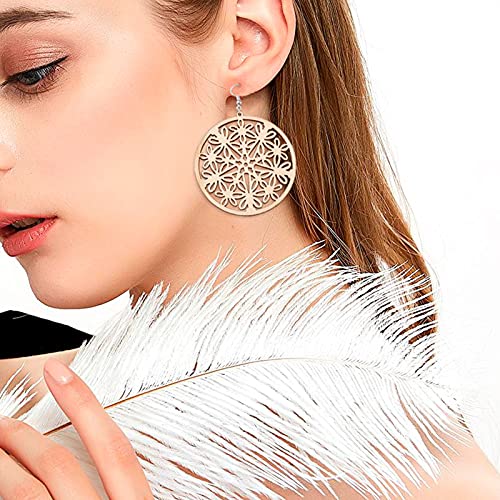 FASHEWELRY 80pcs Unfinished Filigree Flower Tree of Life Wooden Dangle Earring Pendants Natural Hollow Blank Wood Cutouts with 80pcs Jump Rings, FASHEWELRY