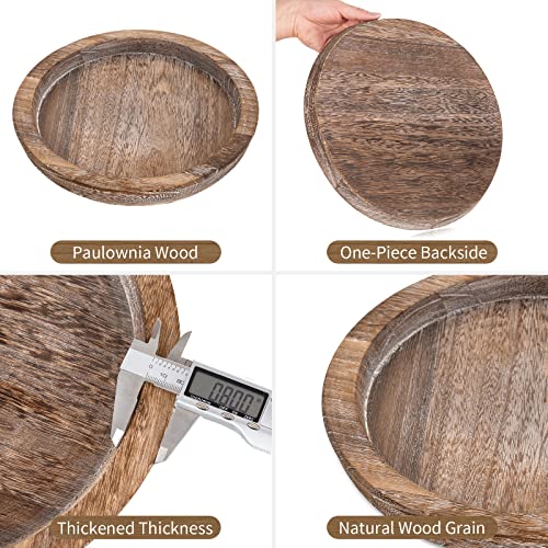 Hanobe Rustic Wooden Serving Tray: Round Wood Butler Decorative Tray Vintage Centerpiece Candle Holder Trays Farmhouse Ottoman Tray for Decor