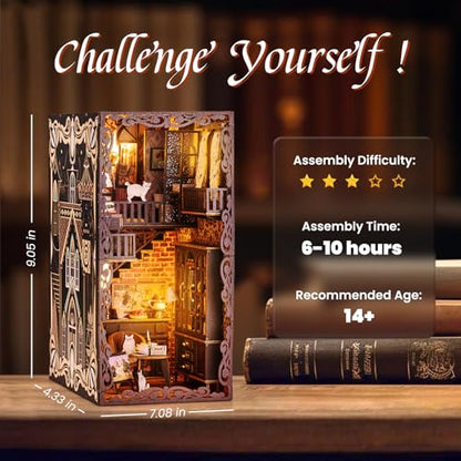 Marycele Book Nook Kit for Adults Teens, Wooden 3D Puzzles for Adults Tiny House Bookcase, DIY Miniature House Kit Bookshelf Decor, Tiny Home Kit, - WoodArtSupply