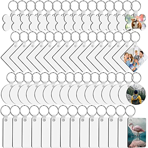 120Pcs Sublimation Keychain Blanks Bulk, DIY MDF 4 Shape Sublimation Blank Keychain with Keyrings, unisex-adult Double-Sided Printed Heat Transfer Acejoz