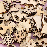 SEWACC 300PCS Mini Christmas Wooden Cutouts Unfinished Wood Christmas Ornaments Snowflake Tree Bell Deer Embellishments Hanging Wooden Pendant Slices SEWACC