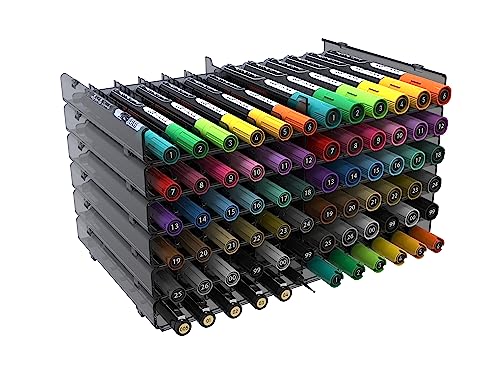 TOOLI-ART 72 Art Marker Storage Tray Desk Organizer Holder, Adjustable Dividers, Modular, Expandable, Stackable, Fit Most Pen, Pencil, Brushes. TOOLI-ART