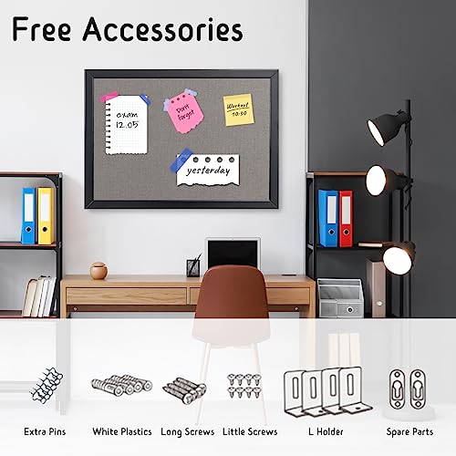 Bulletin Board 36 x 48 Inch, 100% Wood Framed Canvas Cork Board with Grey Fabric, Wall Mounted Notice Board for Home Office School gideal