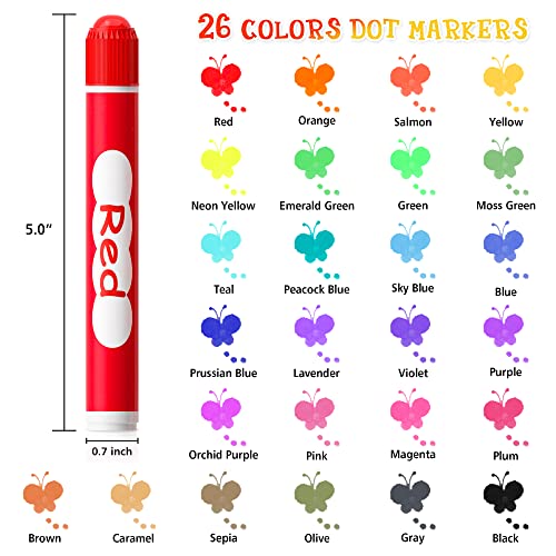 Shuttle Art Washable Dot Markers 26 Colors with Free Activity Book, Fun Art Supplies for Kids Toddlers and Preschoolers, Non Toxic Water-Based Paint Shuttle Art
