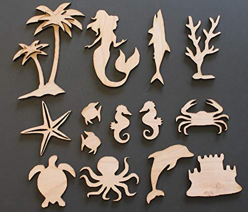 14 Beach Ocean Sea Life Unfinished Wood Cutout Shapes Craft Kit Make Own Sign - WoodArtSupply