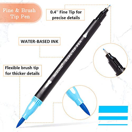 Art Markers Dual Brush Pens for Coloring, 60 Artist Colored Marker Set, Fine and Brush Tip Pen Art Supplier for Kids Adult Coloring Books, Bullet Nicecho
