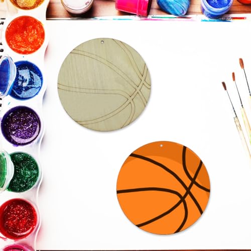 20pcs Unfinished Basketball Wood Cutouts Basketball Wood DIY Crafts Cutouts Blank Wooden Basketball Shaped Hanging Ornaments KRSHEMDE