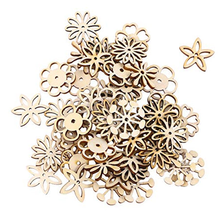 Artibetter 50pcs Flower Theme Mini Laser cuts Wood Shapes (Mixed Pattern) ARTIBETTER
