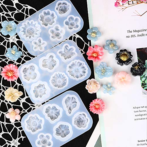 FineInno 3Pcs Flower Resin Molds 3D Mini Sunflower Silicone Moulds Daisy Crystal Casting Molds Clay Epoxy Craft Jewelry Pendants Earring Necklace FineInno