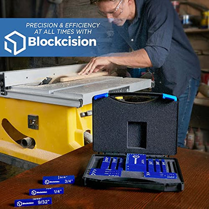 Blockcision Setup Blocks Woodworking Tools - 16-Piece Gauge Block Set with Precision Ruler-Marked Bars, Case, Carpenter Pencil & Square - Aluminum