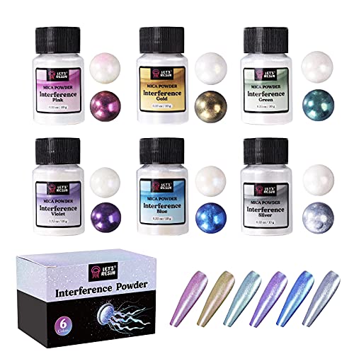 LET'S RESIN Resin Mica Powder, 6 Colors Interference Mica Powder for Epoxy Resin, Spirit Pearl Pigment Powder for Resin, Paint, Slime, Art - WoodArtSupply