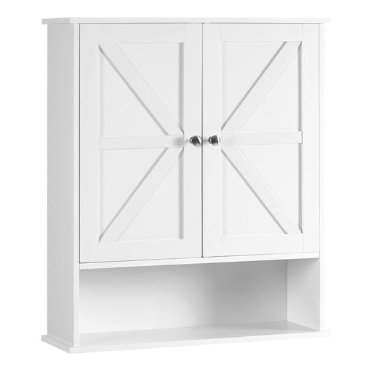 Reettic White Wooden Wall-Mounted Bathroom Cabinet with Adjustable Inner Shelf - WoodArtSupply