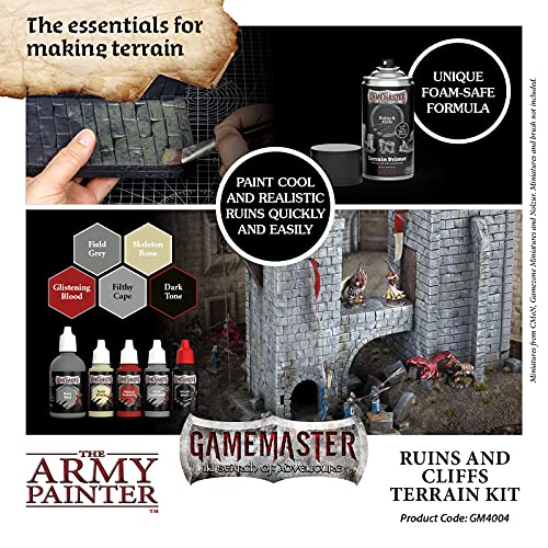 The Army Painter Terrain Paint Set with 5 Terrain Paint, 1 Spray, Basing Materials Gamemaster (Ruins & Cliffs Terrain Paint Beginner Set) - WoodArtSupply