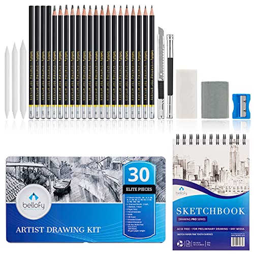 Bellofy Artist Drawing Set Sketching Drawing Kit -100 Sheet Sketchbook - Variety of Sketch/Charcoal Pencils Set for Drawing - Shading Pencils For - WoodArtSupply