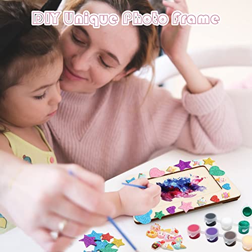 ZOCONE 12 Pcs Wooden Picture Frames for Craft, 7.5"x5.5" Unfinished Wood Photo Frames with Stand, DIY Wood Frame with Stickers, Resin Accessories, ZOCONE