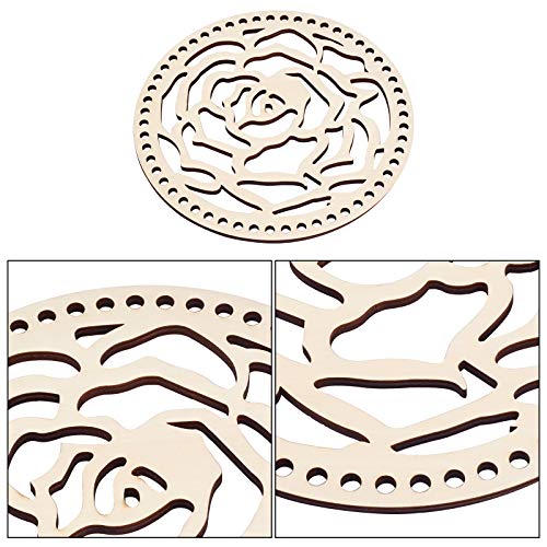 AHANDMAKER 2 pcs Natural Wooden Basket Bottom, 7.8 Inch Rose Circle Blank Hollow Crochet Basket Wood Base for DIY Knitting Bag Bottom Shaper Craft AHANDMAKER