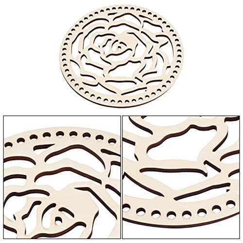 AHANDMAKER 2 pcs Natural Wooden Basket Bottom, 7.8 Inch Rose Circle Blank Hollow Crochet Basket Wood Base for DIY Knitting Bag Bottom Shaper Craft - WoodArtSupply