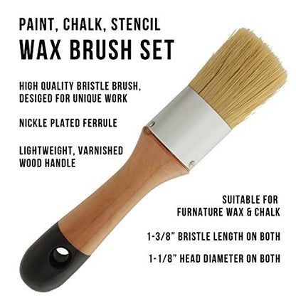 U.S. Art Supply 2-Piece Multi Use Oval and Round Chalk, Wax and Stencil Brushes for Chairs, Dressers, Cabinets and Other Wood Furniture - 100% - WoodArtSupply