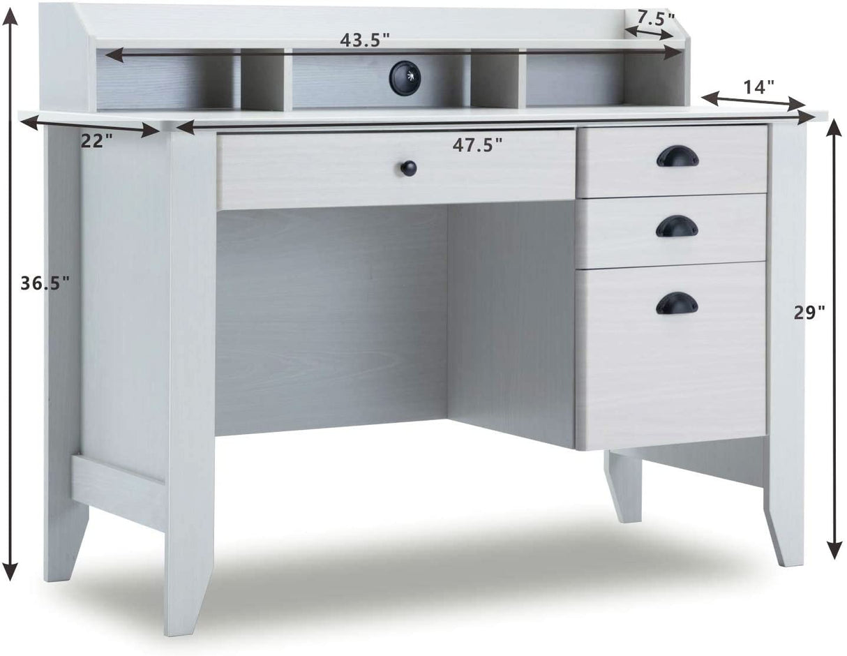 Catrimown White Desk with Drawers, 47 Inch Home Office Computer Desk with File Drawers Student Girls Desks Teens Writing Table with Hutch, Small Desk Catrimown