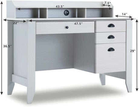 Catrimown White Desk with Drawers, 47 Inch Home Office Computer Desk with File Drawers Student Girls Desks Teens Writing Table with Hutch, Small Desk Catrimown